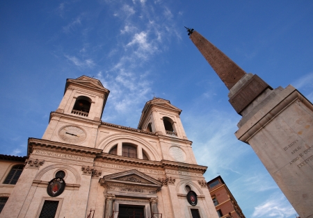 Church of Triniti dei Monti, Rome, Italy  Low angle perspective of church frontの写真素材