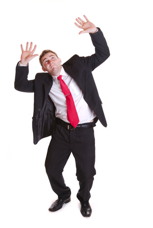 Businessman scared and shoked-isolated on whiteの写真素材