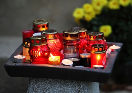 Many lampion with candle at all saintsの写真素材