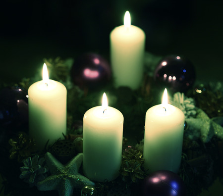 Candles with christmas decorationの写真素材