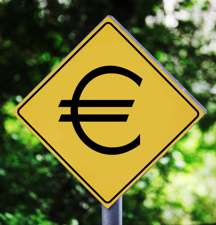 Yellow traffic label with euro pictogramの写真素材