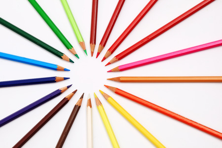 Colorful pencils on white backgroundの写真素材