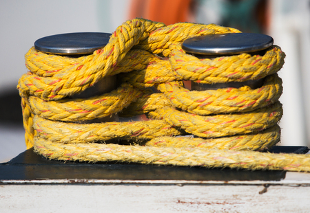Detail of yellow marine ropeの写真素材