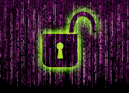 Symbol of internet security with padlock and binary characterの写真素材