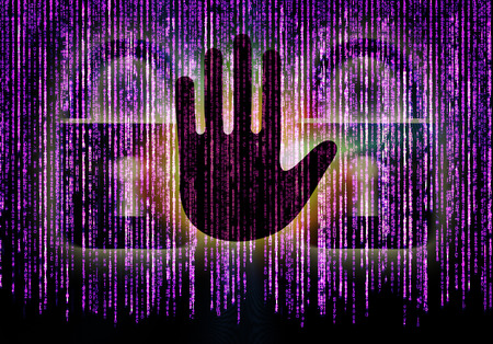 Symbol of internet security with padlock hand and binary character