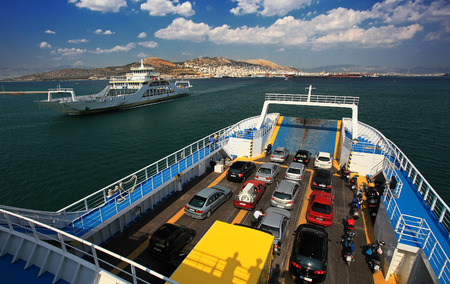 Tourist ride on ferry-boat at Salamis see on strait