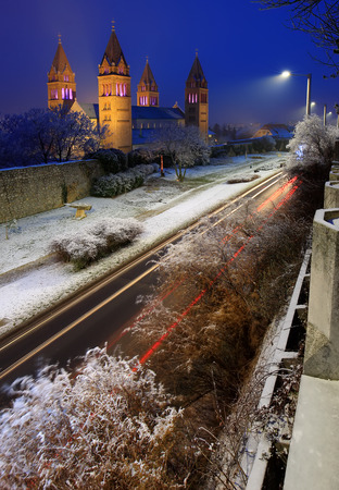 Four cathedral tower in Pecs, Hungaryの写真素材
