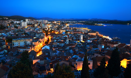 Sibenik, Croatia night from aboveの写真素材