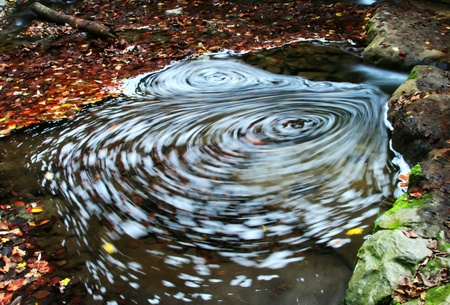 Whirlpool in the autum brookの写真素材