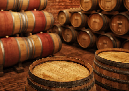 Wine barrels in wine-Vaults in orderの写真素材