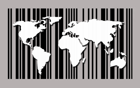 World map on barcode backgroundの写真素材