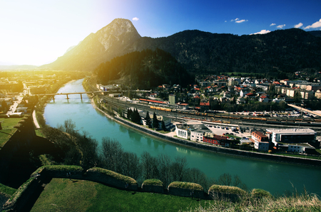 Kufstein town with Inn river in Austriaの写真素材
