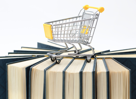 Books with trolley symbol of bookshopの写真素材