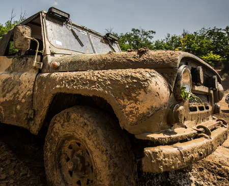 Deatil of a muddy car outdoorの写真素材