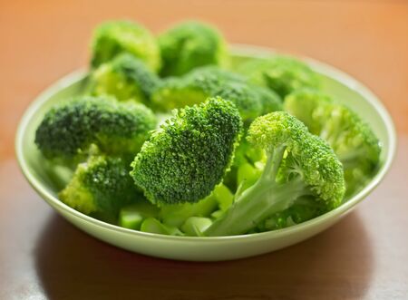 Raw green broccoli in plateの写真素材