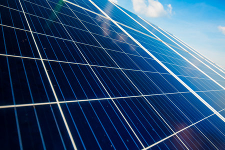 Detail of blue solar panelの写真素材