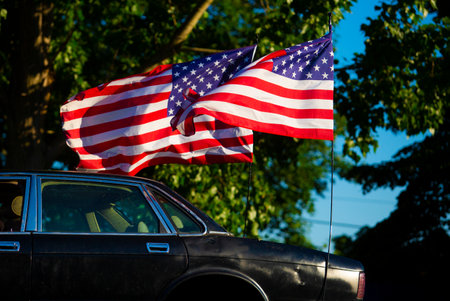 Car with flag of united states of america