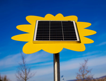 Mini solar panel on sun shapeの写真素材