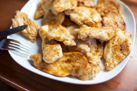 Roasted spiced chicken meat on plateの写真素材