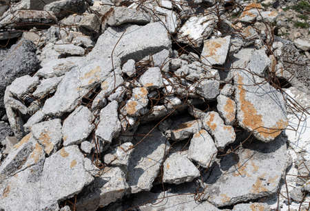Heap of construction waste, concrete and brick