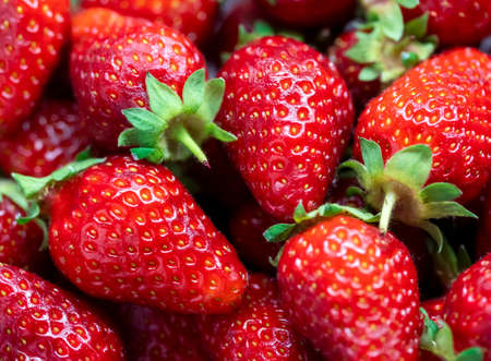 Ripe red strawberry. Strawberry background. Strawberry from the top.の写真素材