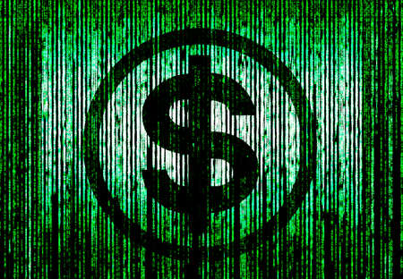 Dollar symbol with green matrix backgroundの写真素材