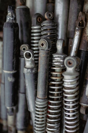 Heap of spare parts of shock absorbersの写真素材