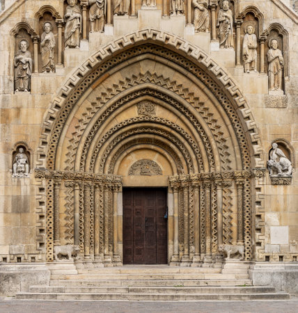 Romanesque style arch and gate medieval churchの写真素材