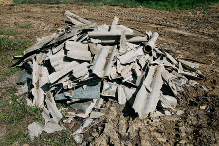 Heap of broken asbestos slateの写真素材