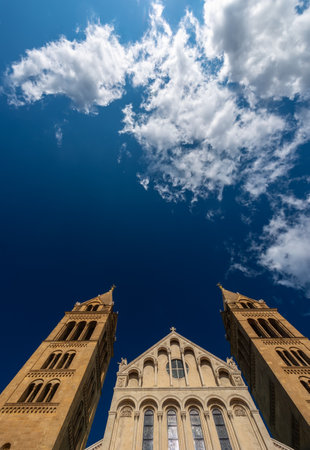 Four tower cathedral in Pecs, Hungaryの写真素材
