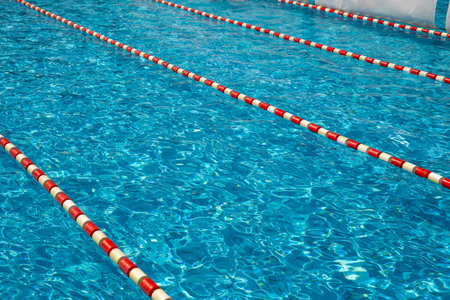 Sport swimming pool water surface nobody in waterの写真素材