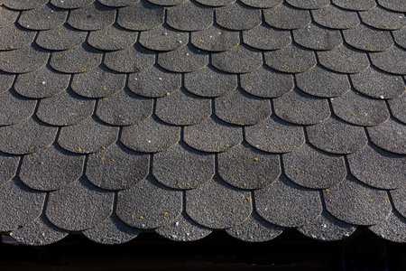 Detail of black roof tilesの写真素材