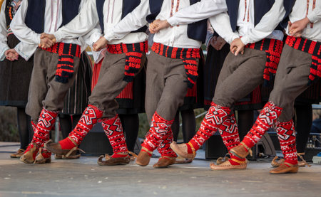 Authentic Balkan folk dance on stage at Busojaras - March 4, 2025 Mohacs, Hungaryの写真素材