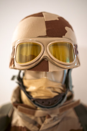Portrait of camouflaged protected soldierの写真素材