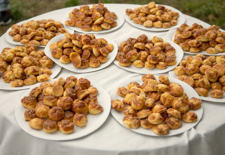 Plate full of freshly baked sconesの写真素材