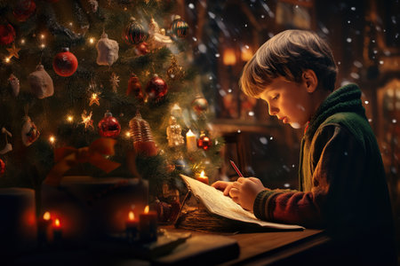 Child writing a letter: Dear Santa:の素材