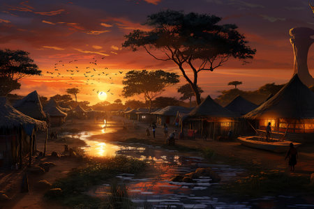 Village Radiance: African Sunset Splendorの素材