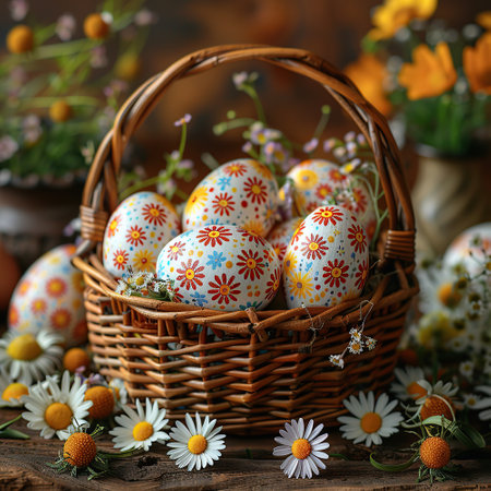 Easter Harmony: Wooden Backdrop for Colorful Eggs"の素材