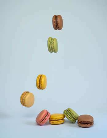 colorful macarons on white backgroundの写真素材