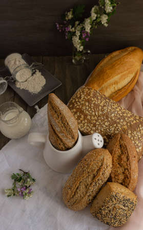fresh bread made from different types of seeds and flours