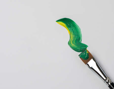 artistic brushes with colored oil on white background painter toolsの写真素材
