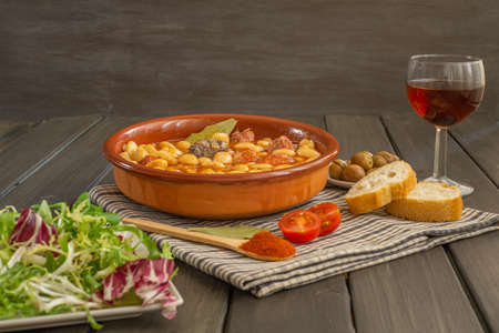 beans with chorizo and blood sausage typical dish from the north of spain
