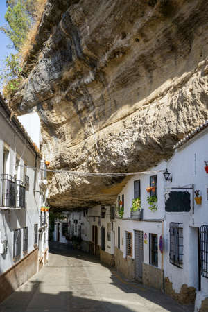 setenil de las bodegas tourist village in the province of cadiz, andaluciaの写真素材