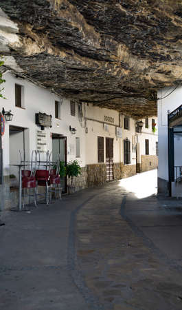 setenil de las bodegas tourist village in the province of cadiz, andaluciaの写真素材