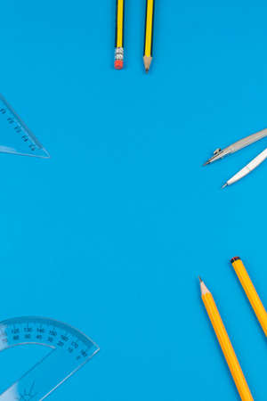pencils, compasses, notebook and chart writing and drawing materialsの写真素材