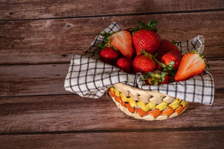 crystal glass with strawberries with cream vertical and copy space