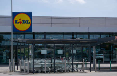 round, malaga, spain, may 30, 2022 outside of lidl supermarket