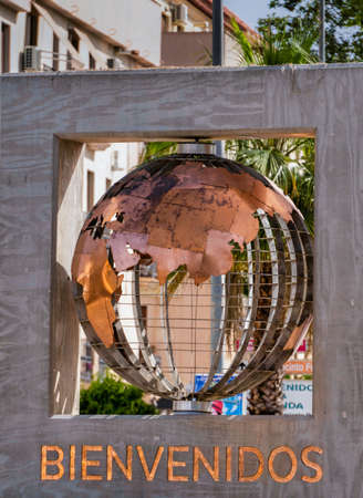 round, malaga, spain june 11, 2022 world ball welcome to the city of ronda at the entrance to the cityのeditorial素材
