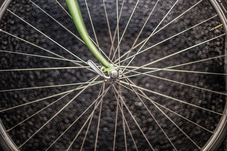 detail of the wheel of a bikeの写真素材