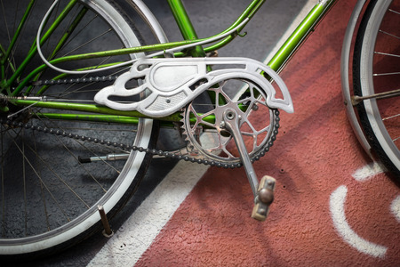 detail of the crankset of a bikeの写真素材